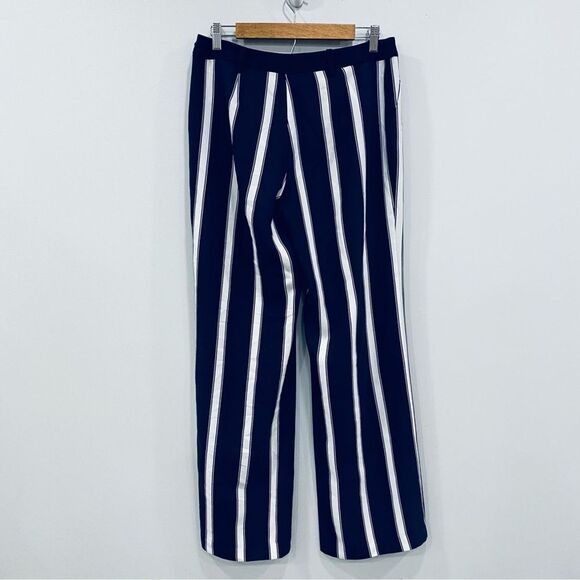 ADRIANNA PAPELL 6 Navy Blue Vertical Stripes Railroad Wide Leg Baggy Trousers - Picture 4 of 15